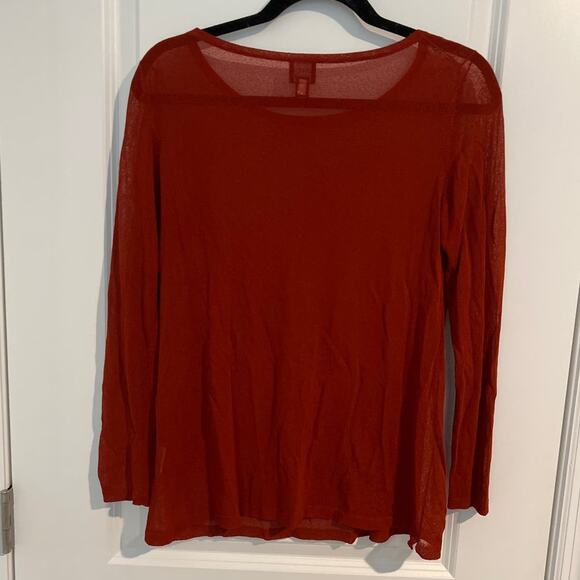 Eileen Fisher Relaxed Fit Long Sleeve Boat Neck Sweater Burnt Orange Size Small - Picture 5 of 5